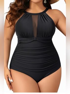 Plus Size One Piece Swimsuit Tummy Control  High Neck 26W. 2094/7-1